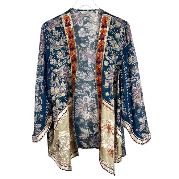 SOFT SURROUNDINGS Moonlight Garden Topper Embroidered Velvet Kimono Size Medium - Picture 2 of 10